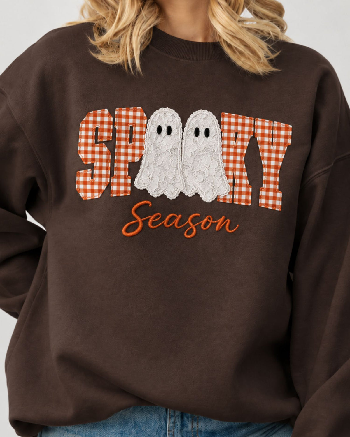 Spooky Season Lace Patchwork Applique Sweatshirt — mockup 1