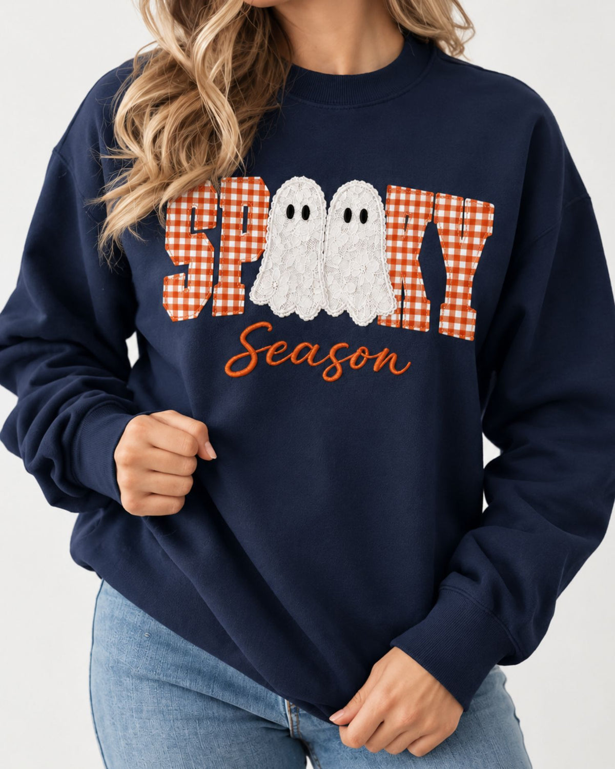 Spooky Season Lace Patchwork Applique Sweatshirt — mockup 4