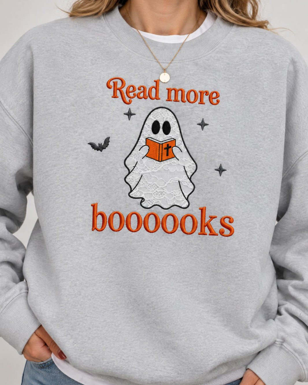 Read More Boooooks Lace Applique Sweatshirt — mockup 1