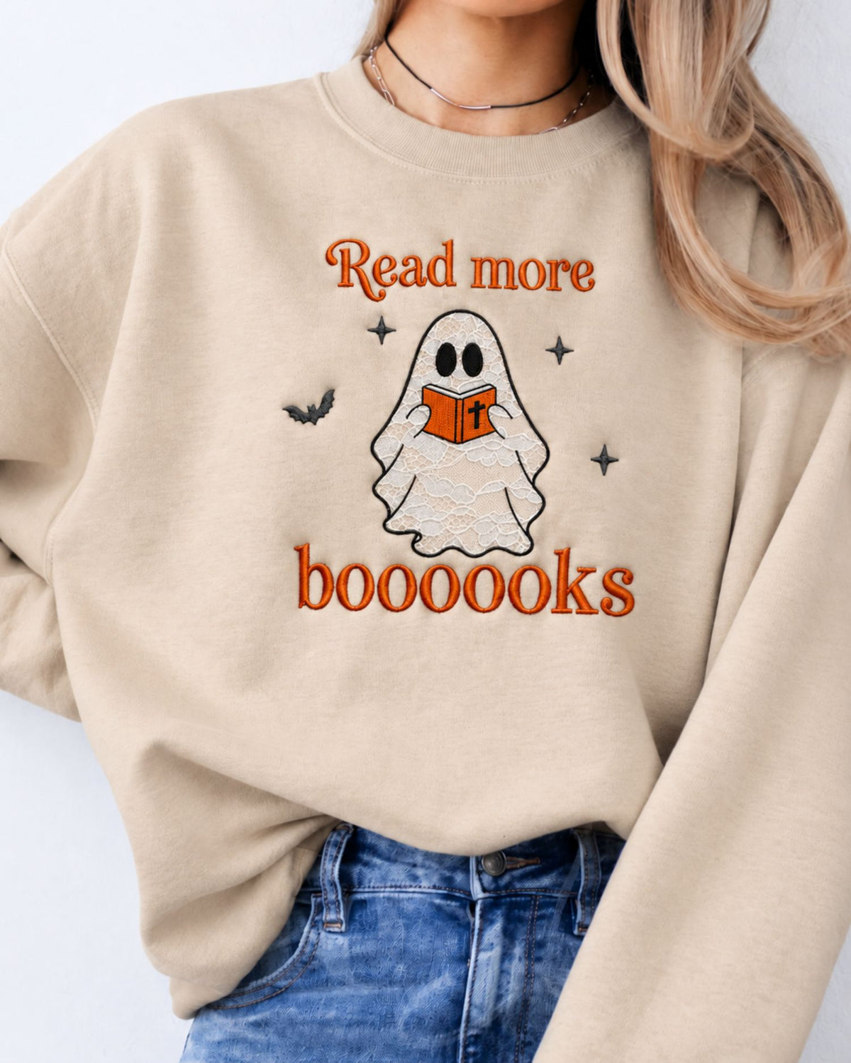 Read More Boooooks Lace Applique Sweatshirt — mockup 3