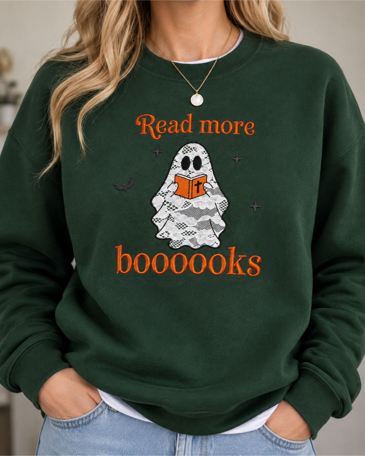 Read More Boooooks Lace Applique Sweatshirt — mockup 4