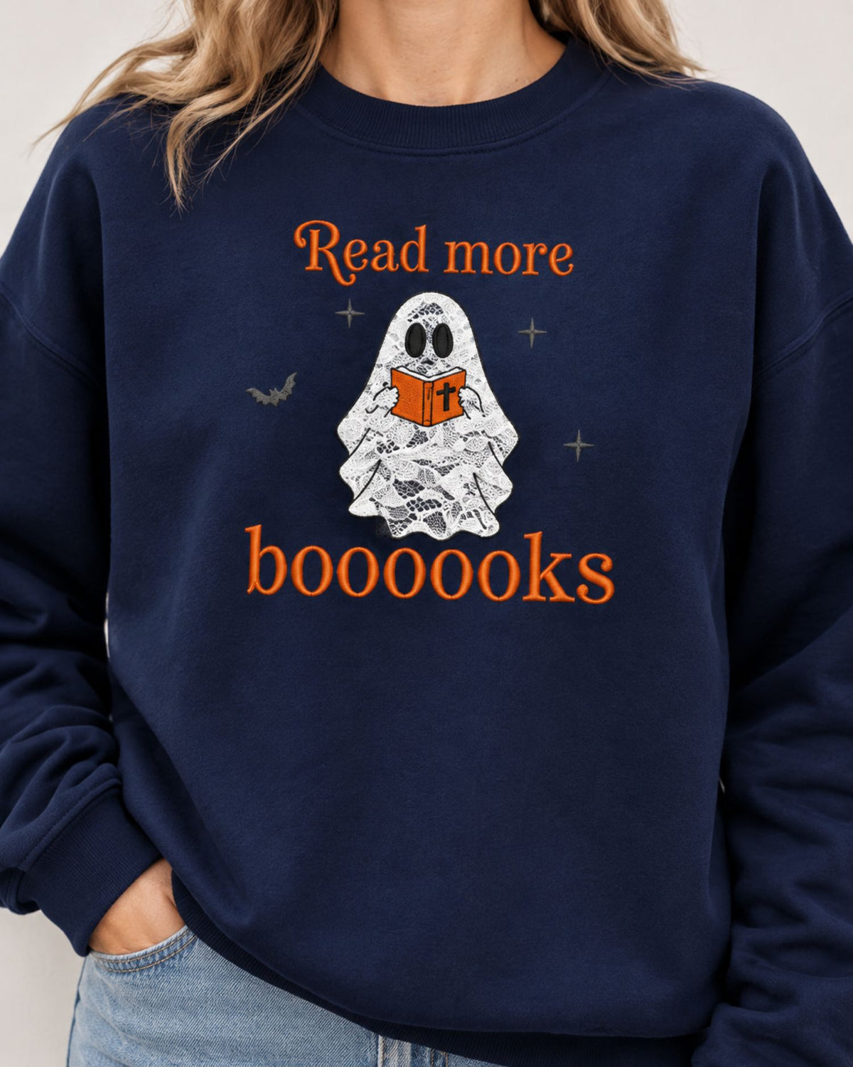 Read More Boooooks Lace Applique Sweatshirt — mockup 6