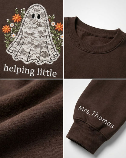 Personalized Helping Little Minds Grow Lace Applique Sweatshirt — mockup 2