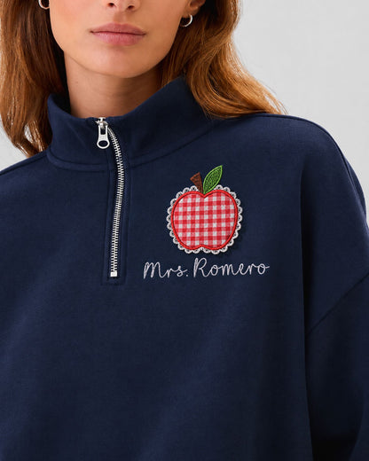 Personalized Apple Lace Patchwork Quarter Zip Sweatshirt — mockup 1