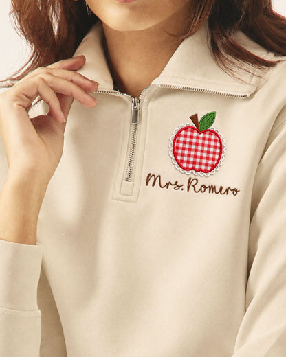 Personalized Apple Lace Patchwork Quarter Zip Sweatshirt — mockup 4