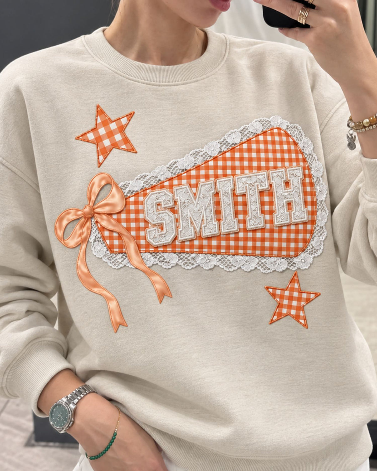 Teacher Custom Name Lace Patchwork Sweatshirt — mockup 4
