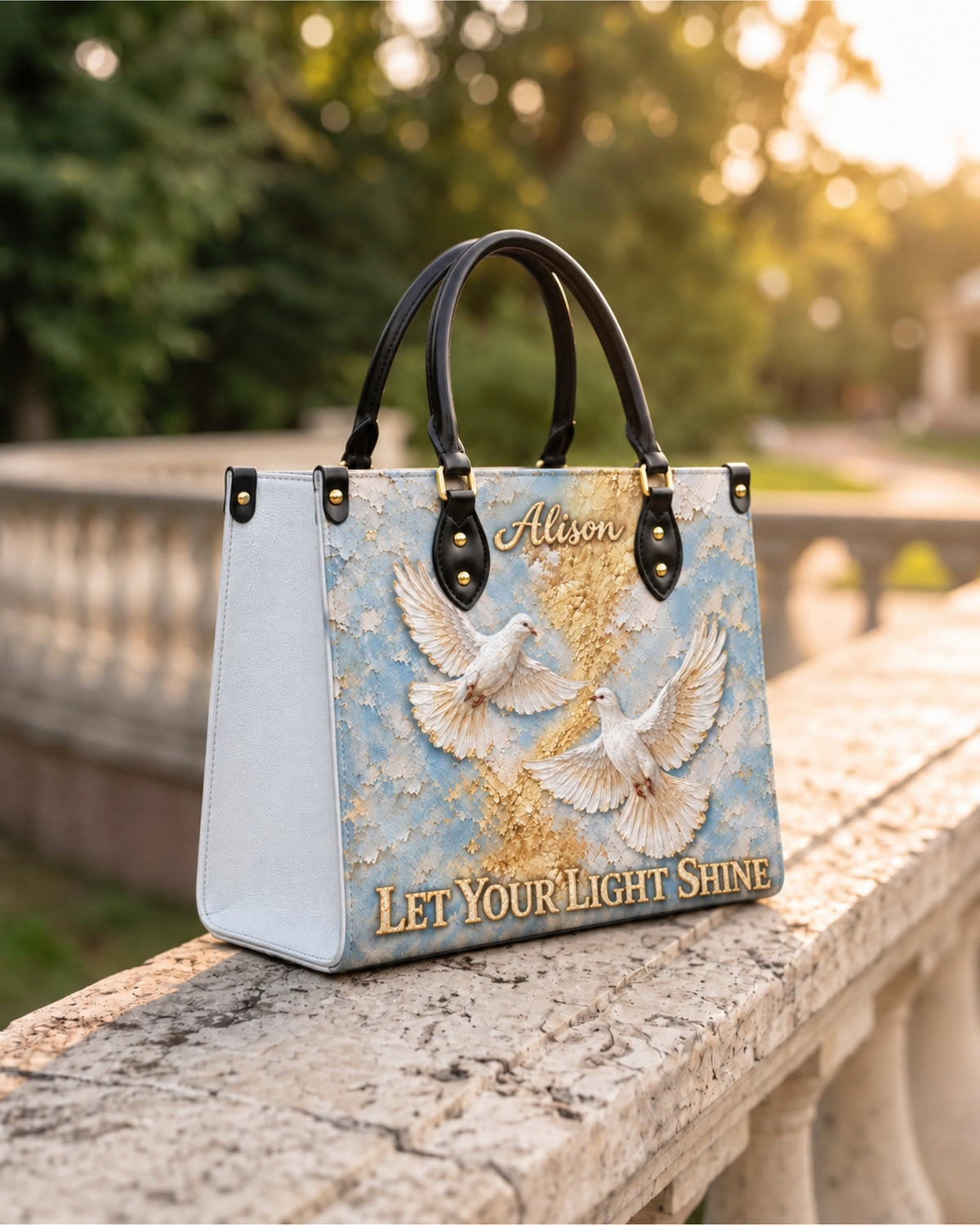 Personalized Let Your Light Shine Leather Handbag — mockup 8