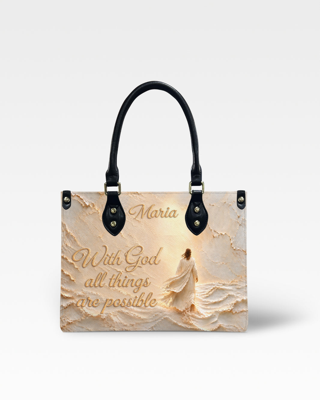 All Things Are Possible Christian Leather Handbag — mockup 1