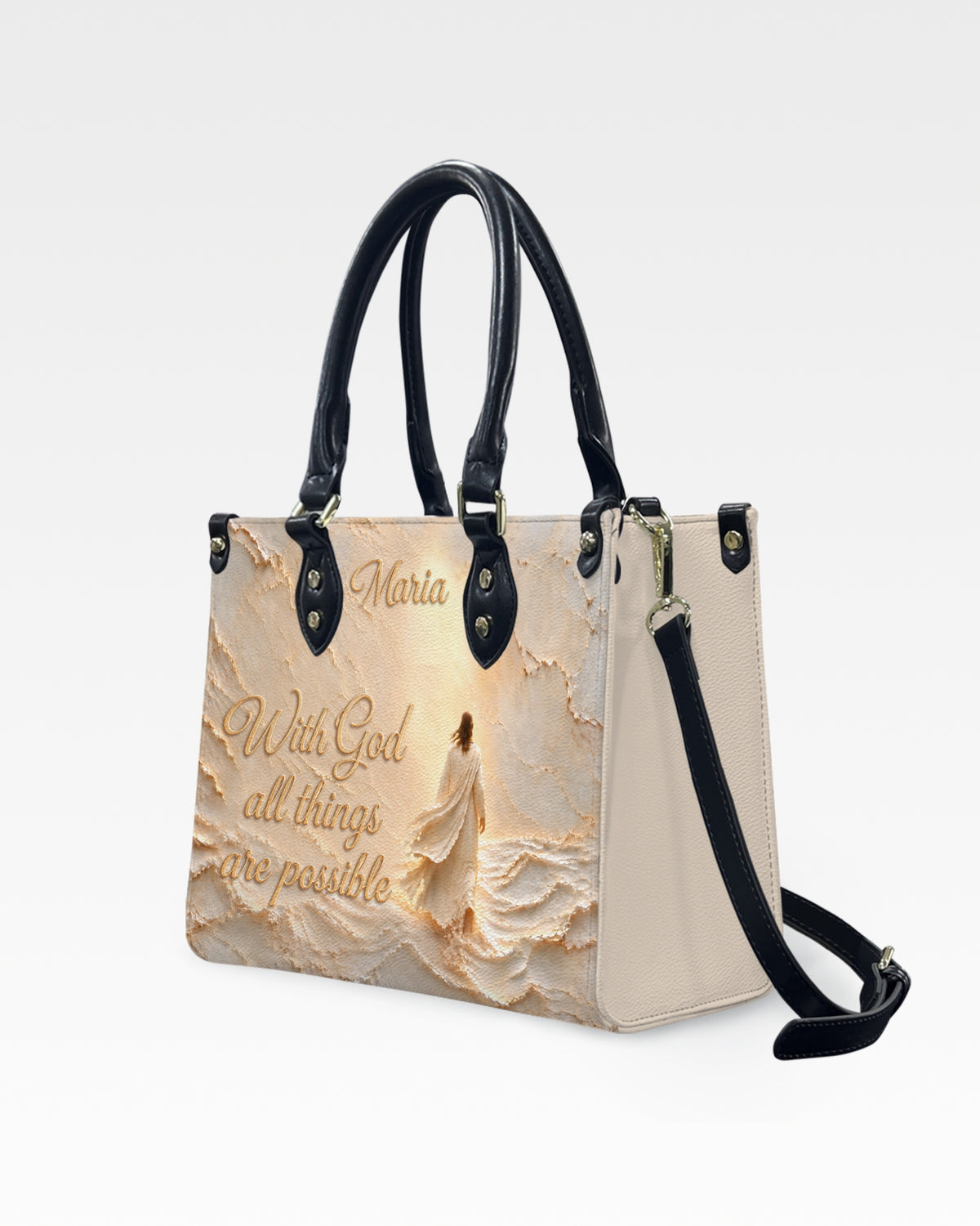 All Things Are Possible Christian Leather Handbag — mockup 2