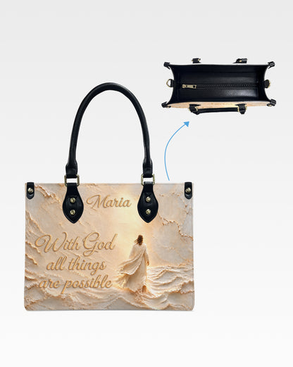 All Things Are Possible Christian Leather Handbag — mockup 3