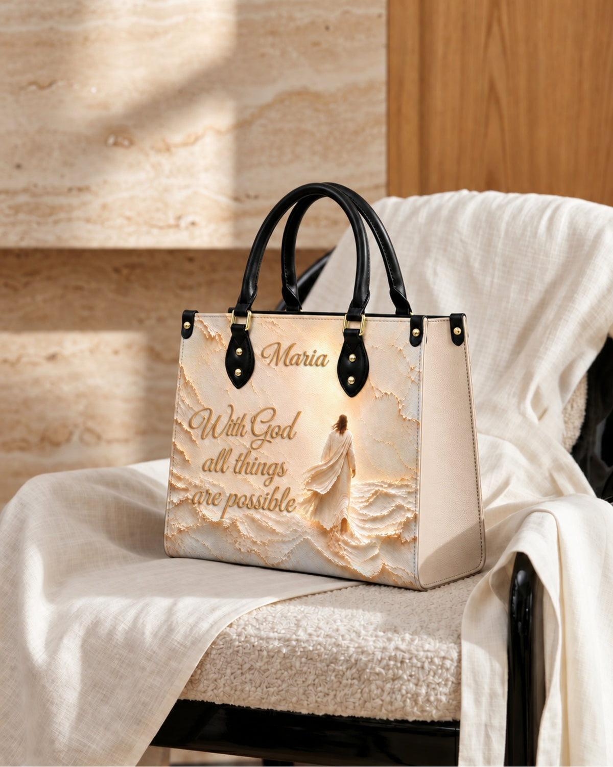 All Things Are Possible Christian Leather Handbag — mockup 8