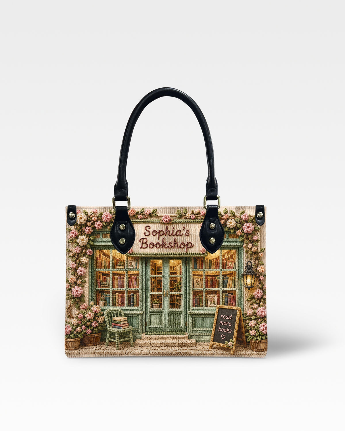 Personalized Cottage Bookstore Leather Handbag — mockup 1