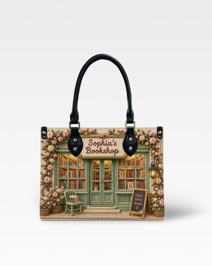 Personalized Cottage Bookstore Leather Handbag — mockup 1