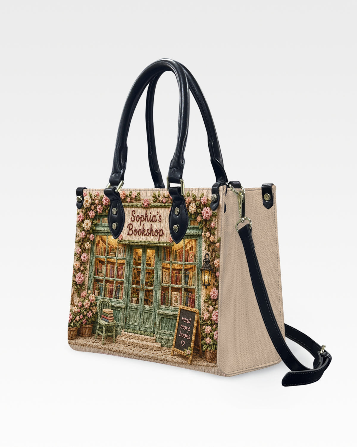 Personalized Cottage Bookstore Leather Handbag — mockup 2