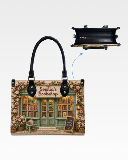 Personalized Cottage Bookstore Leather Handbag — mockup 3