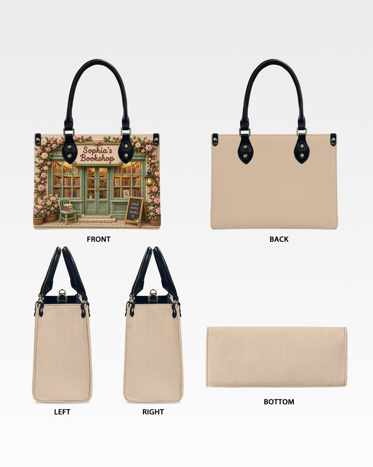 Personalized Cottage Bookstore Leather Handbag — mockup 4