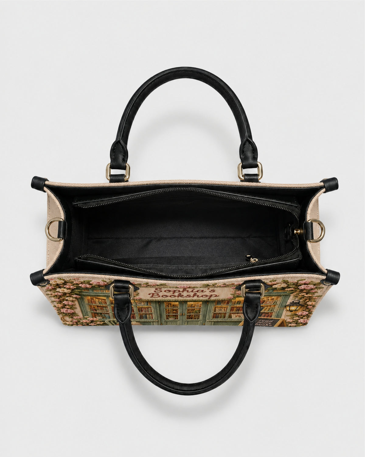 Personalized Cottage Bookstore Leather Handbag — mockup 5