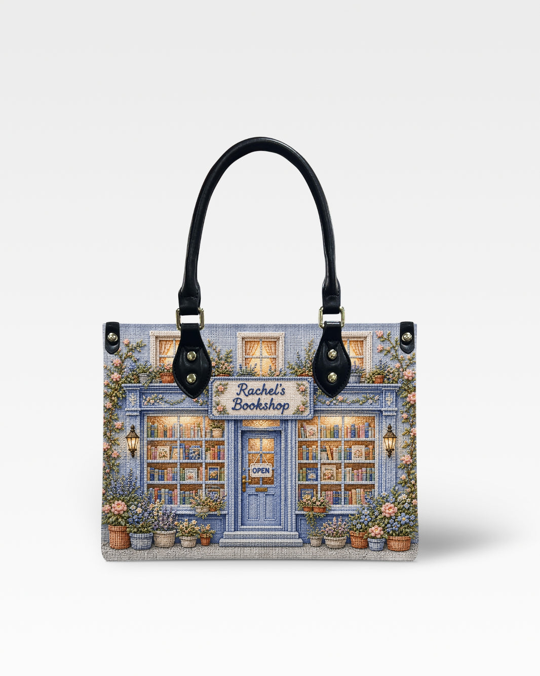 Personalized Vintage Bookstore Leather Handbag — mockup 1