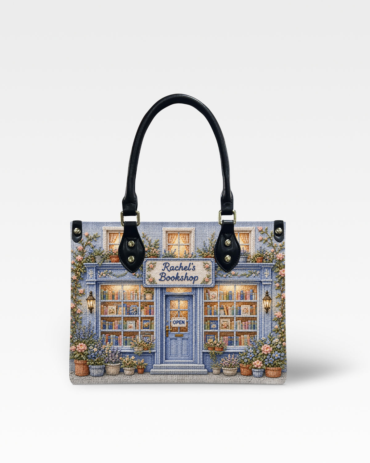 Personalized Vintage Bookstore Leather Handbag — mockup 1