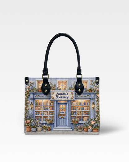 Personalized Vintage Bookstore Leather Handbag — mockup 1