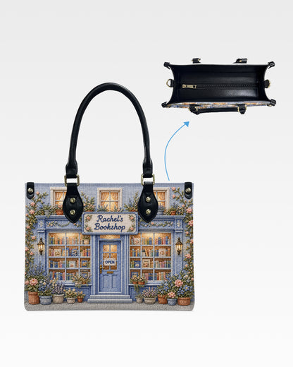 Personalized Vintage Bookstore Leather Handbag — mockup 3