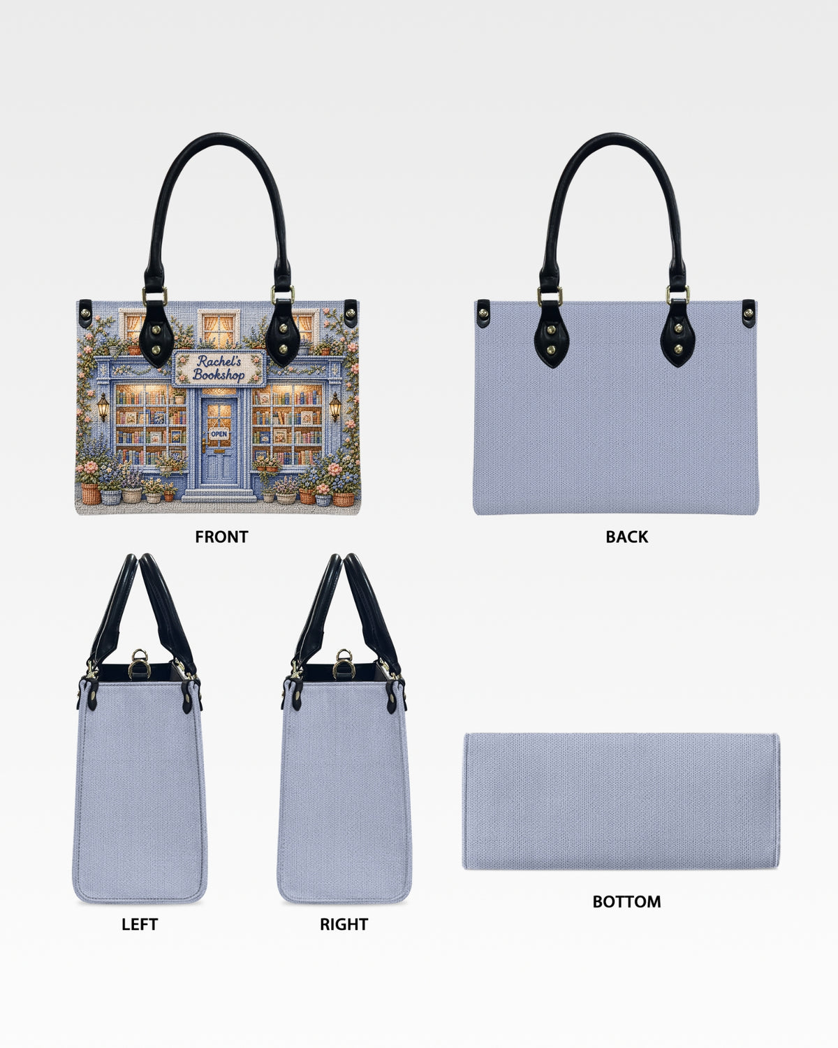Personalized Vintage Bookstore Leather Handbag — mockup 4
