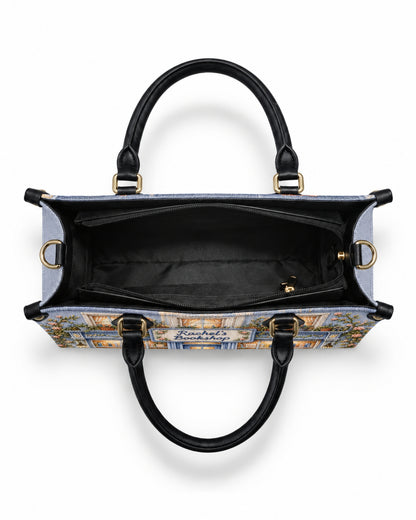 Personalized Vintage Bookstore Leather Handbag — mockup 5