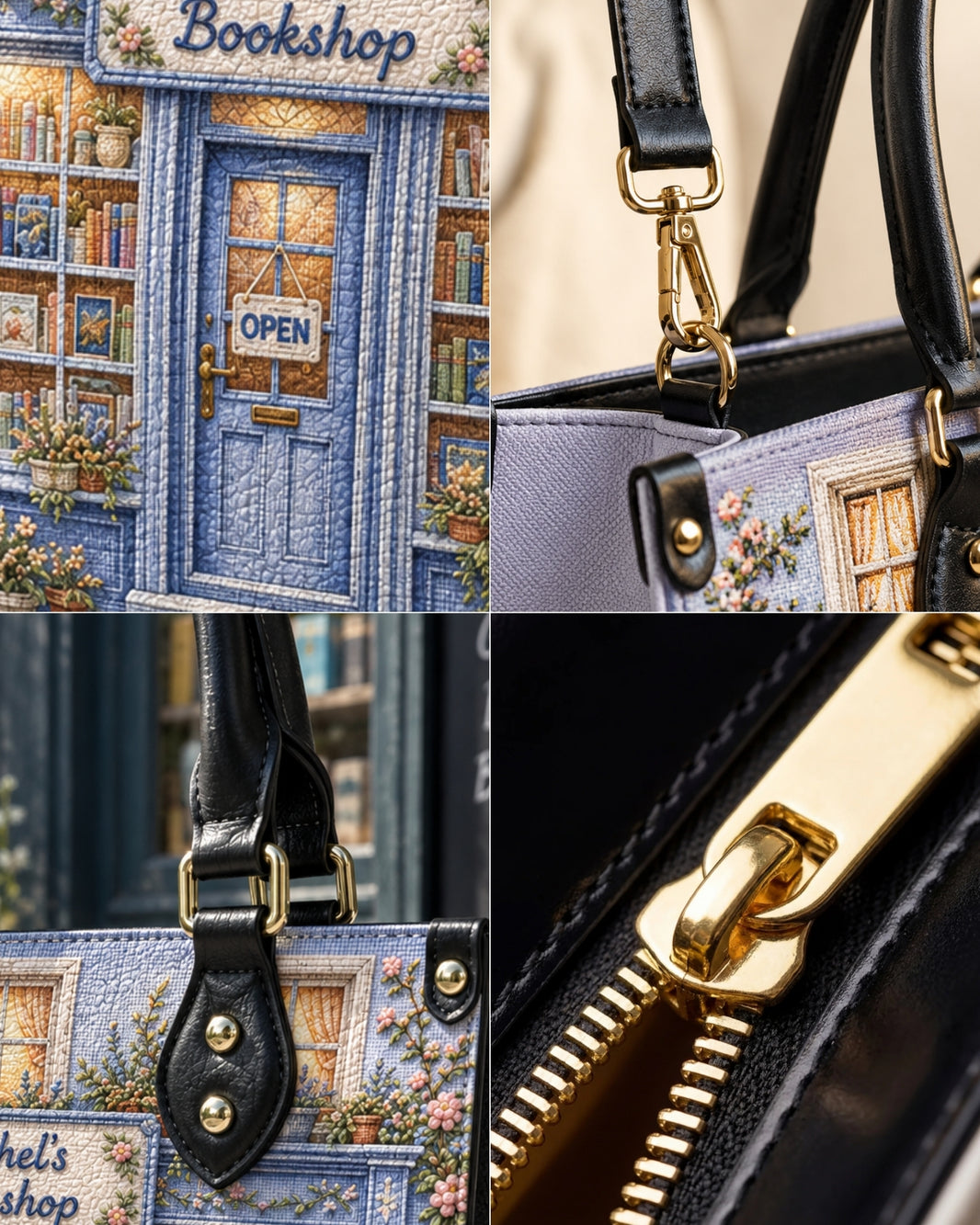 Personalized Vintage Bookstore Leather Handbag — mockup 7