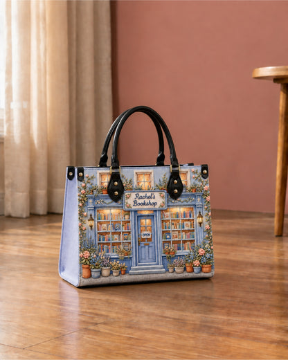Personalized Vintage Bookstore Leather Handbag — mockup 8