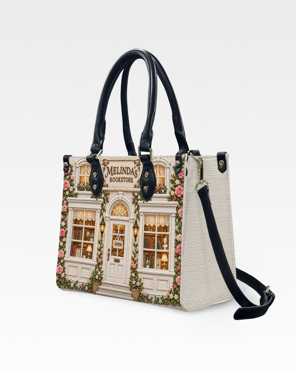 Personalized Garden Bookstore Leather Handbag — mockup 2