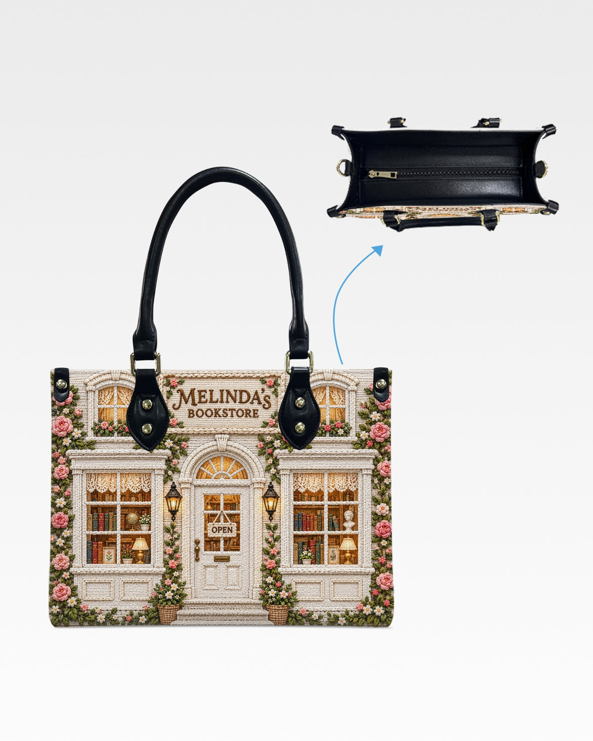 Personalized Garden Bookstore Leather Handbag — mockup 3