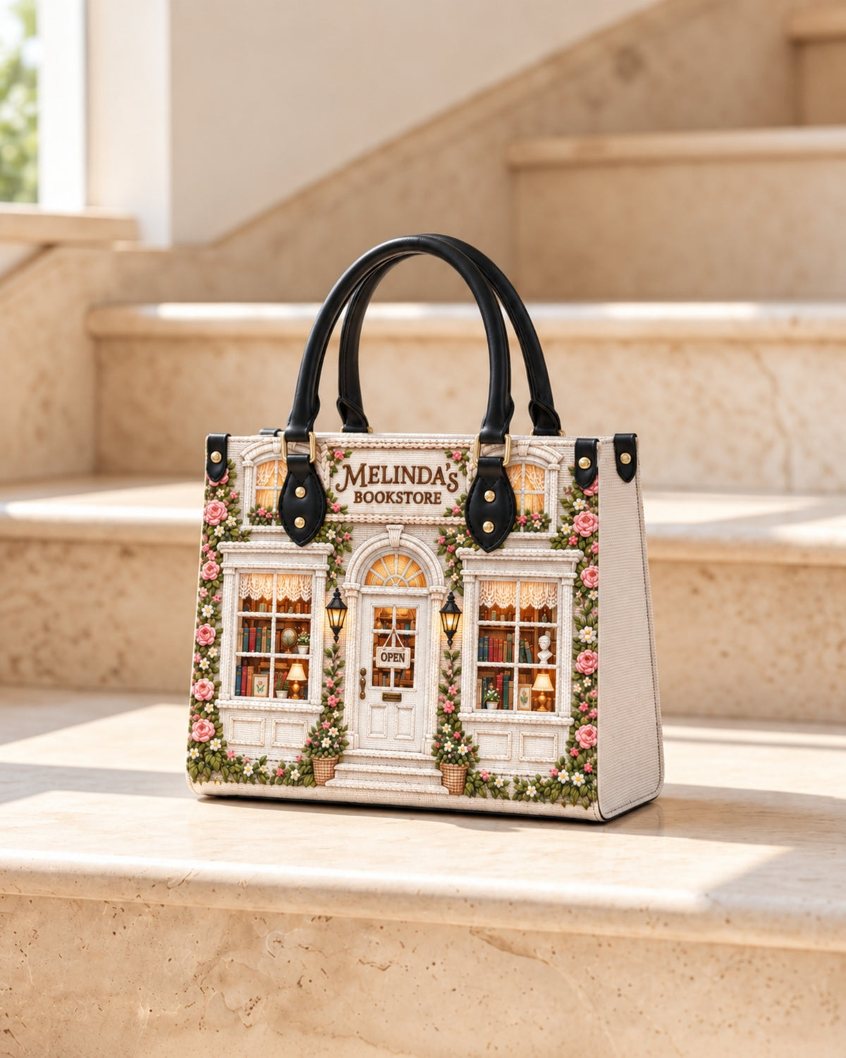 Personalized Garden Bookstore Leather Handbag — mockup 8