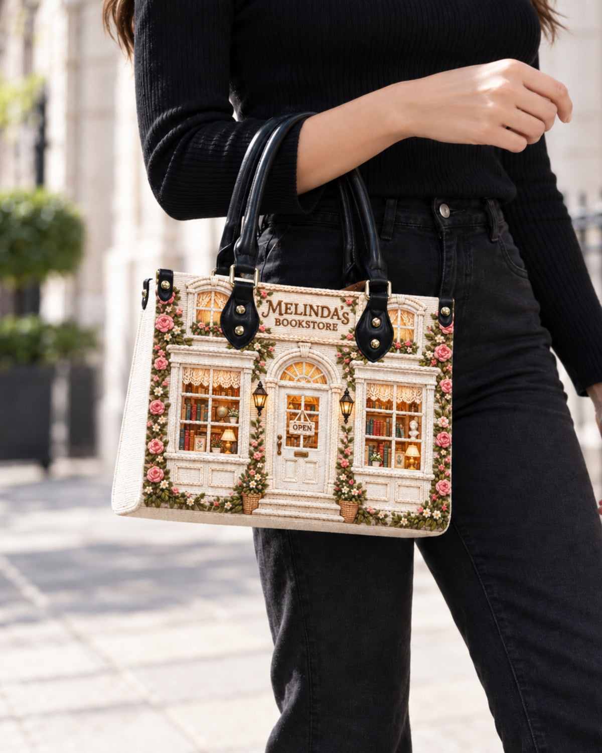 Personalized Garden Bookstore Leather Handbag — mockup 9