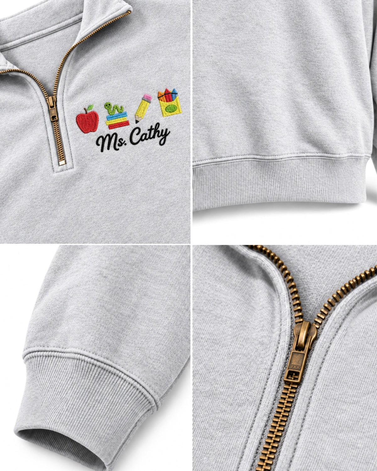 Personalized Teacher Embroidered Quarter Zip Sweatshirt — mockup 2