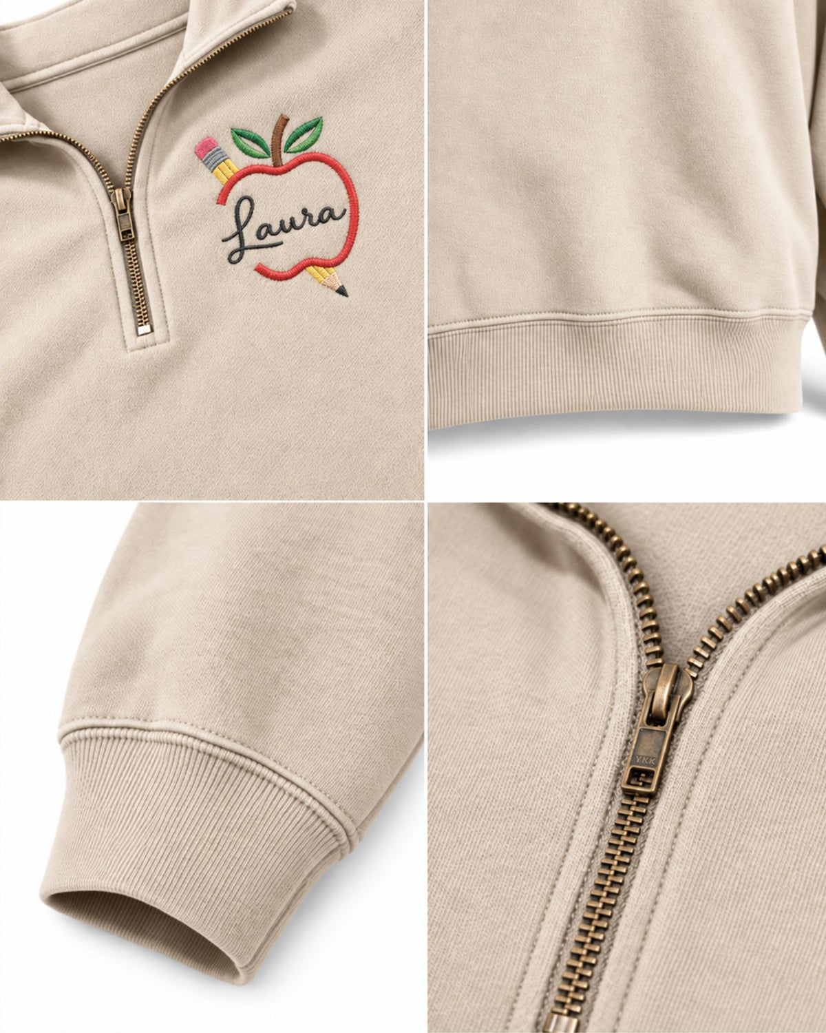 Personalized Apple Teacher Quarter Zip Sweatshirt — mockup 2