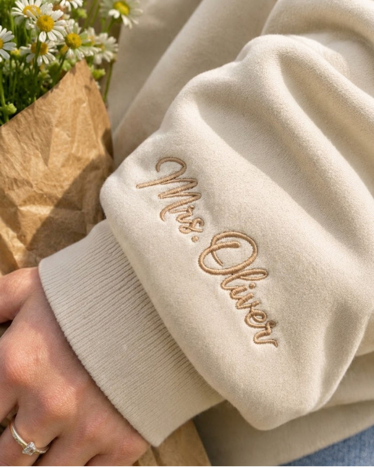 Personalized Floral Teacher Embroidered Sweatshirt mockup 2