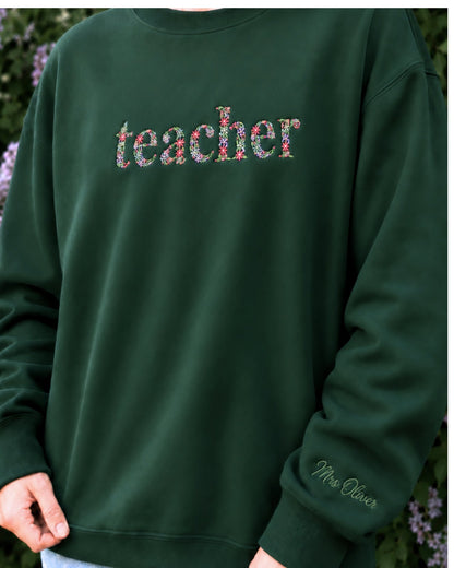 Personalized Floral Teacher Embroidered Sweatshirt mockup 6