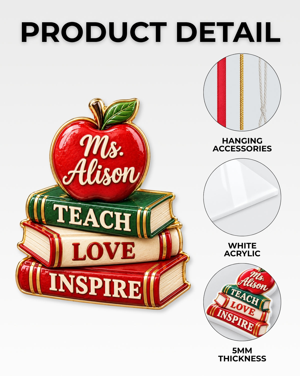 Teach Love Inspire Teacher 3D Relief Ornament