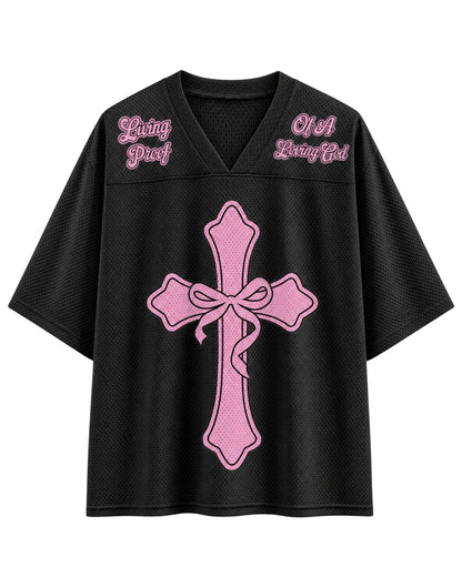 Living Proof of A Loving God Mesh Jersey mockup 6