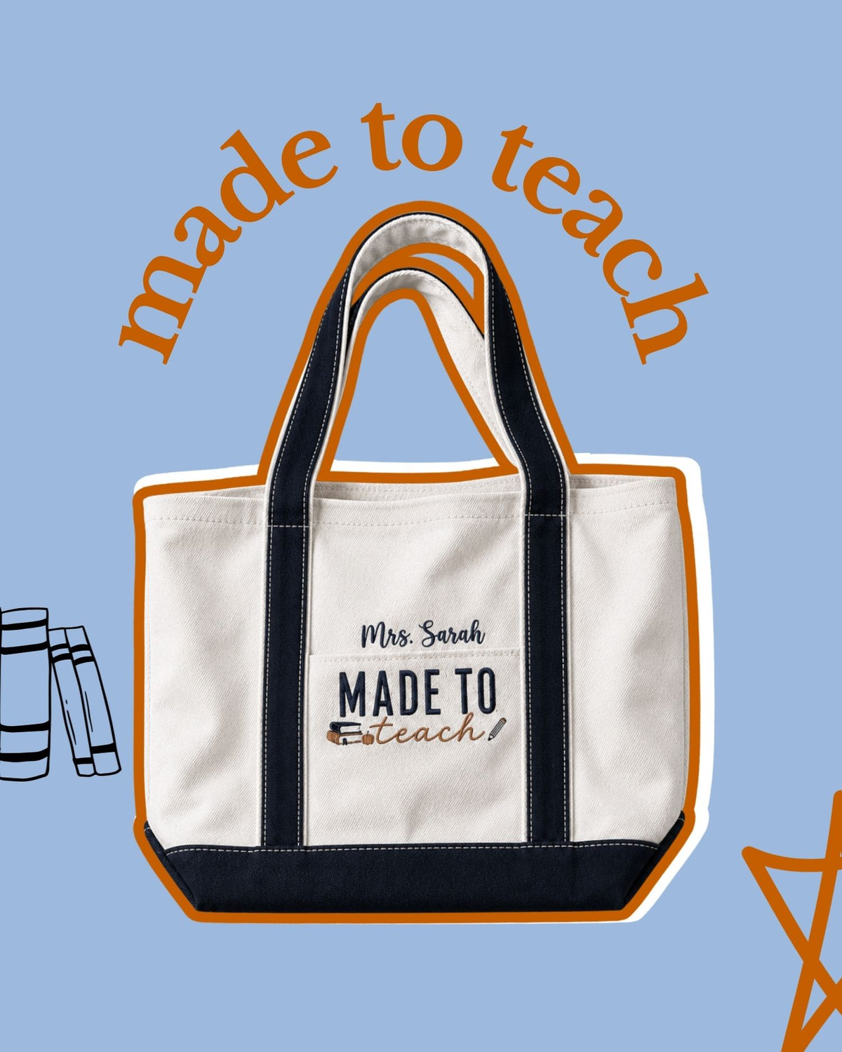 Made to Teach Personalized Embroidered Tote Bag — mockup 1