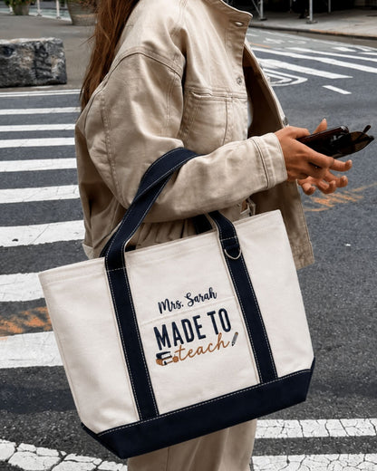 Made to Teach Personalized Embroidered Tote Bag — mockup 2