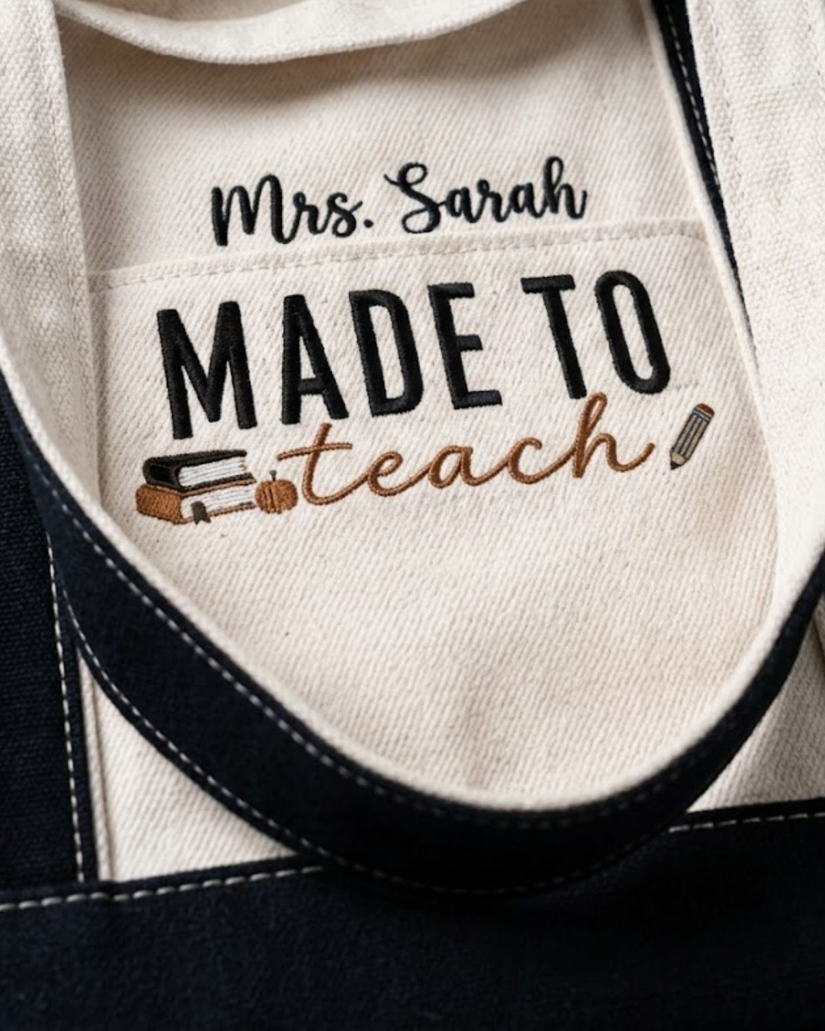 Made to Teach Personalized Embroidered Tote Bag — mockup 3