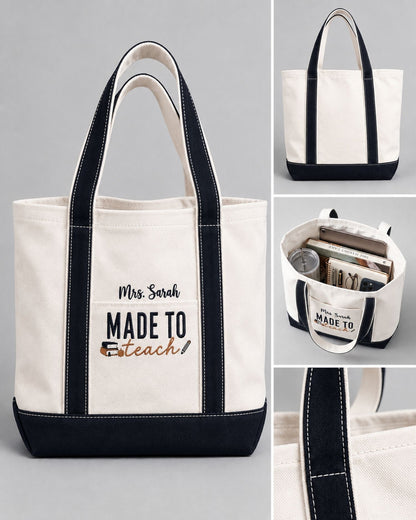 Made to Teach Personalized Embroidered Tote Bag — mockup 4