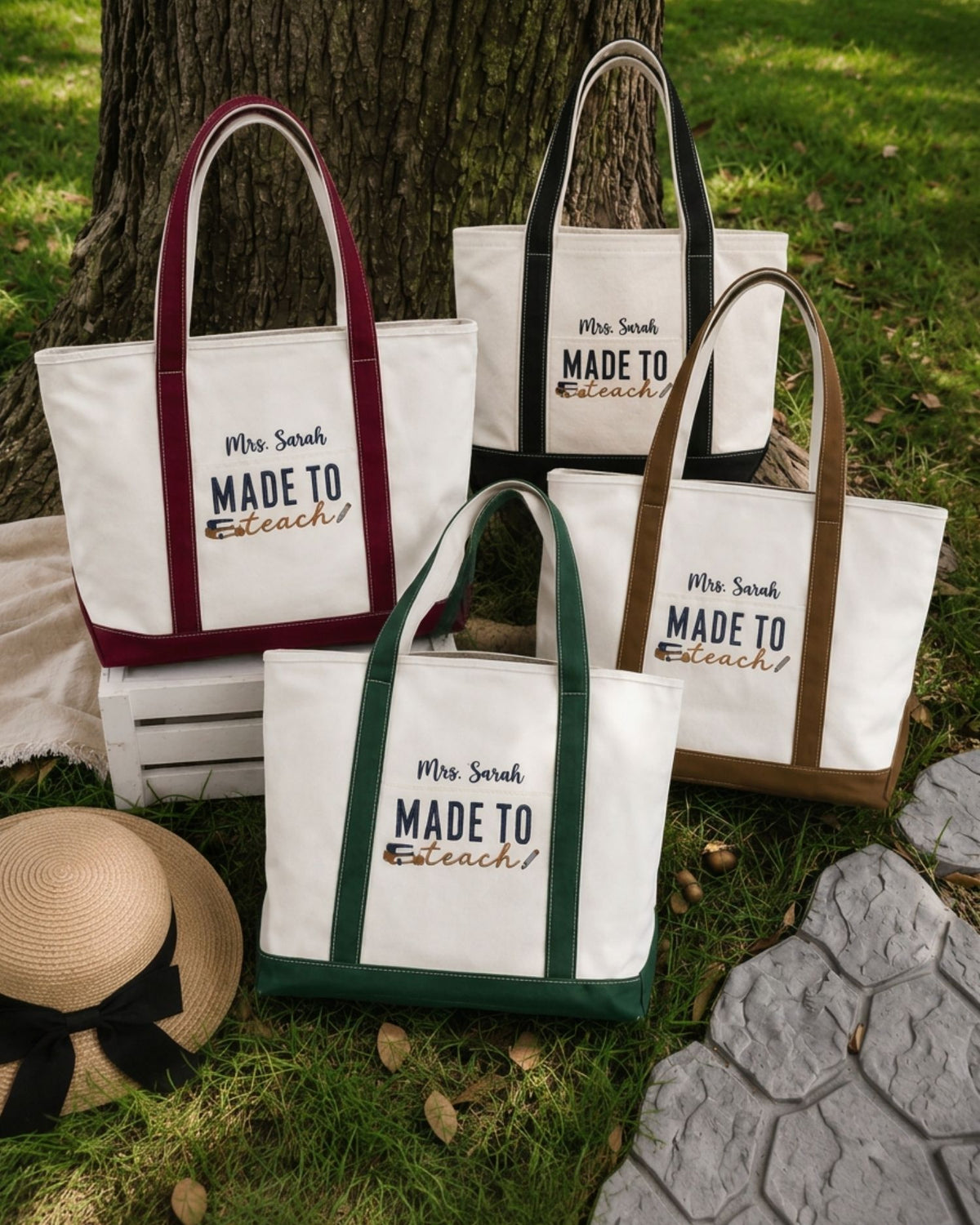 Made to Teach Personalized Embroidered Tote Bag — mockup 5