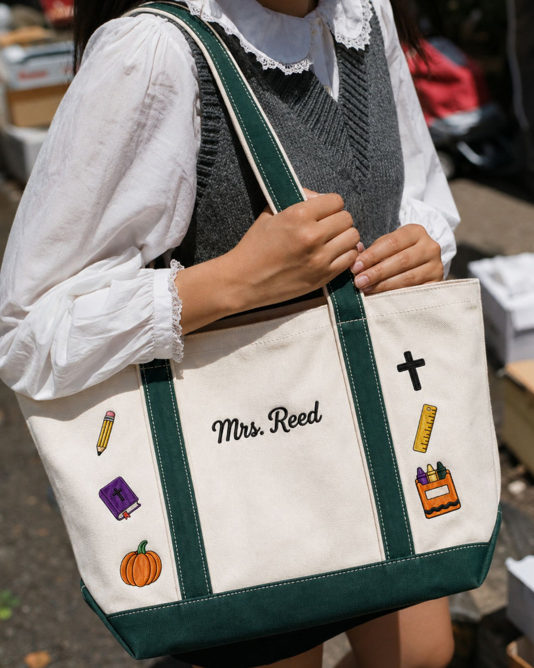 Christian Teacher Personalized Embroidered Tote Bag — mockup 2