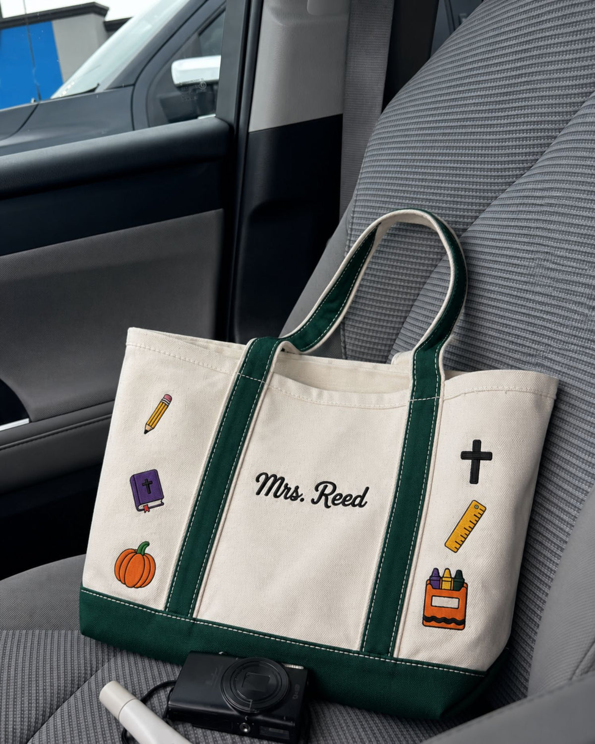 Christian Teacher Personalized Embroidered Tote Bag — mockup 4