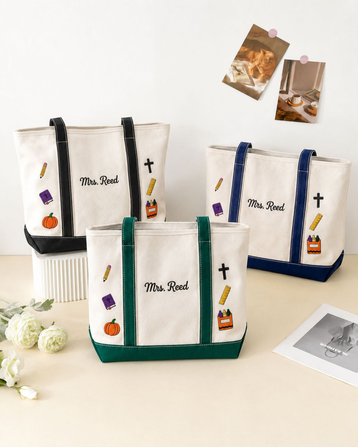 Christian Teacher Personalized Embroidered Tote Bag — mockup 6