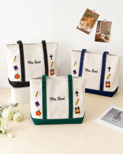 Christian Teacher Personalized Embroidered Tote Bag — mockup 6