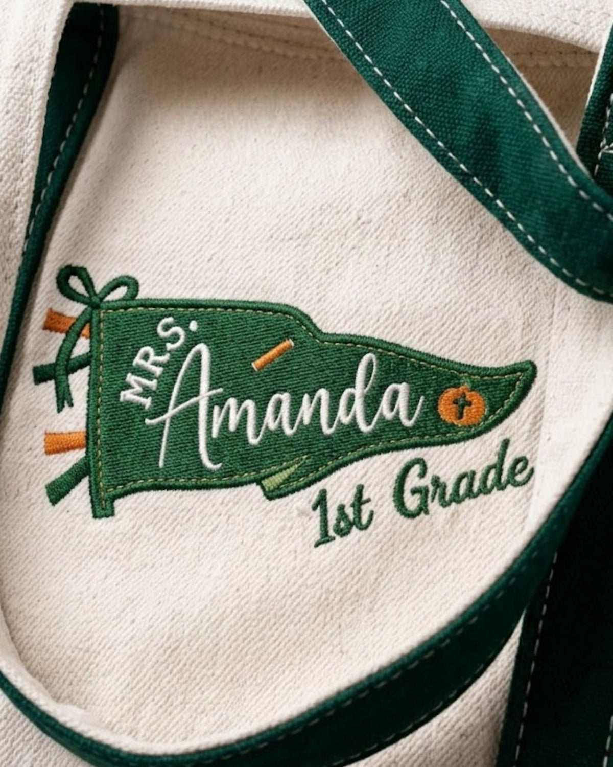 School Pennant Flag Personalized Embroidered Tote Bag — mockup 3