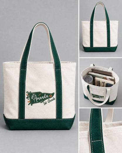 School Pennant Flag Personalized Embroidered Tote Bag — mockup 4